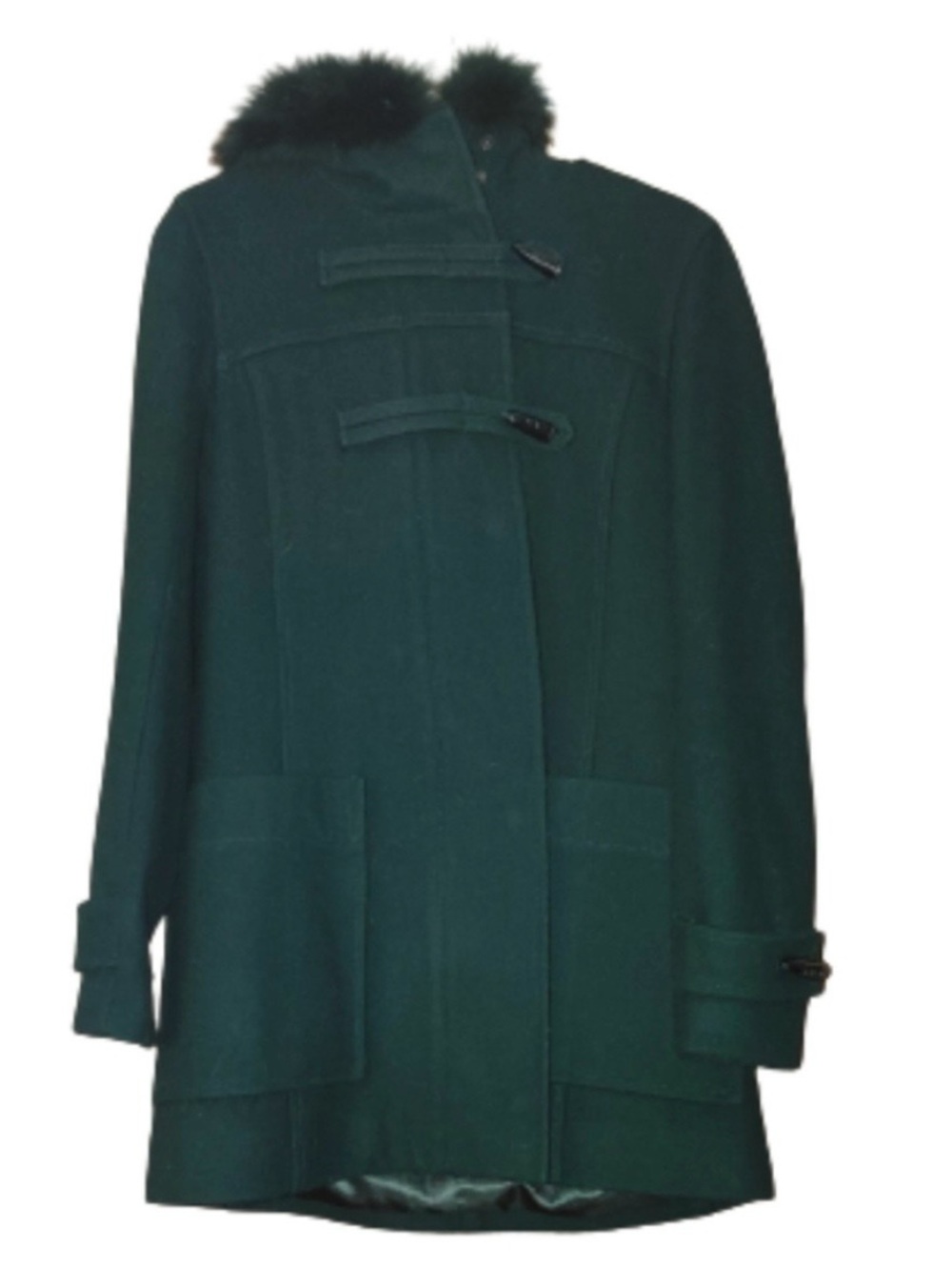 Vintage Dark Green Women's Wool Pendleton Coat with Fur Trimmed Hood